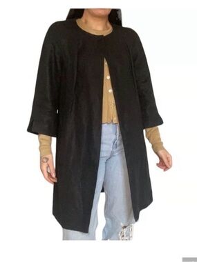 Talbots Petites 100% Irish Linen Black Topper Jacket Coat Size Small
